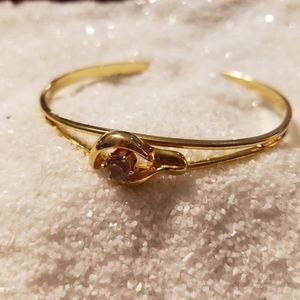 Gold Tone Bracelet Purple Crystal, Bird, Eye? Cute